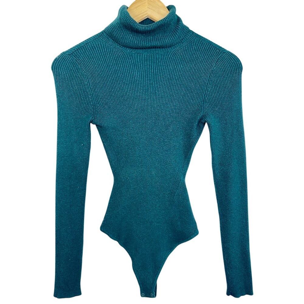 Abercrombie & Fitch Green Ribbed Knit Long Sleeve Turtleneck Bodysuit Womens XS